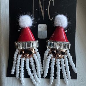 Christmas pierced earrings with emerald cut rhinestones. Never worn. INC